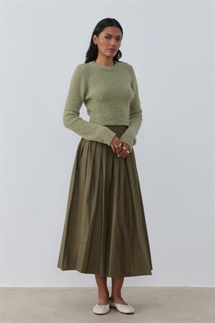 Petal Kırçıllı Crop Kazak- Çağla