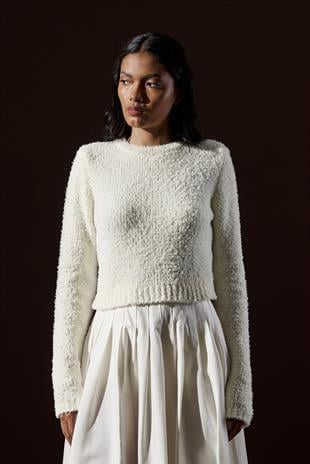 Petal Kırçıllı Crop Kazak - Ekru 