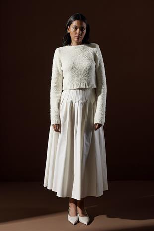 Petal Kırçıllı Crop Kazak - Ekru 