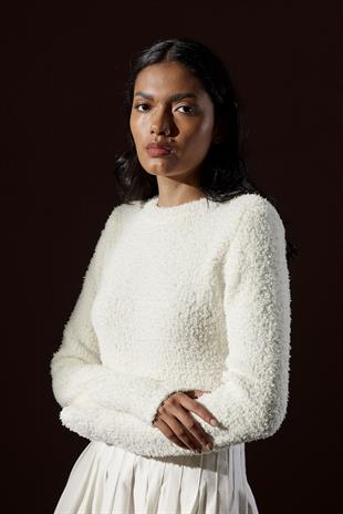 Petal Kırçıllı Crop Kazak - Ekru 