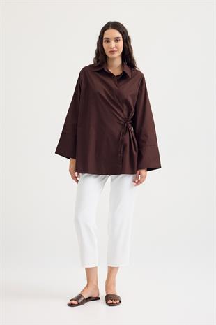 Petra Kruvaze Bağlamalı Gömlek - Acı kahve