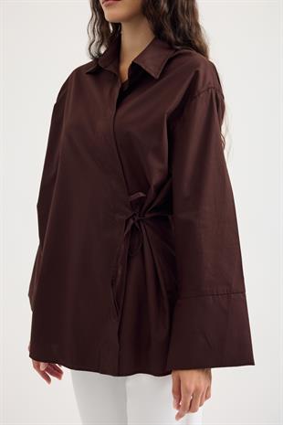 Petra Kruvaze Bağlamalı Gömlek - Acı kahve