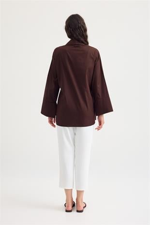 Petra Kruvaze Bağlamalı Gömlek - Acı kahve