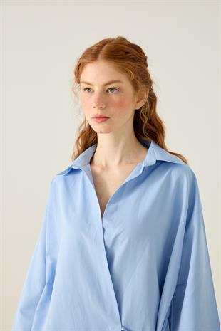 Petra Kruvaze Bağlamalı Gömlek - Mavi