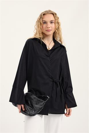 Petra Kruvaze Bağlamalı Gömlek - Siyah