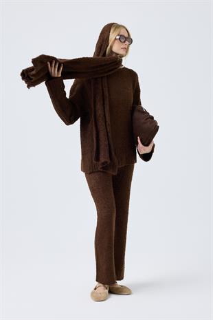 Polyane Atkılı Dokulu Triko Takım - Acı kahve