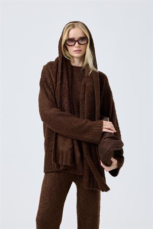 Polyane Atkılı Dokulu Triko Takım - Acı kahve