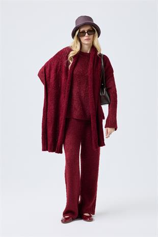 Polyane Atkılı Dokulu Triko Takım - Bordo