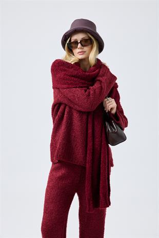 Polyane Atkılı Dokulu Triko Takım - Bordo