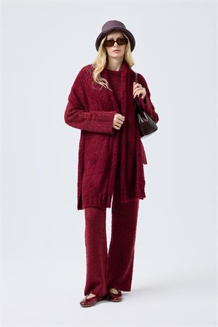 Polyane Atkılı Dokulu Triko Takım - Bordo