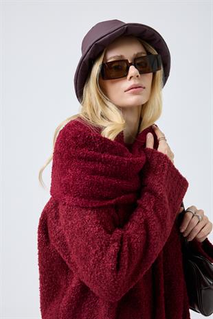 Polyane Atkılı Dokulu Triko Takım - Bordo