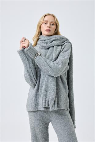 Polyane Atkılı Dokulu Triko Takım - Gri