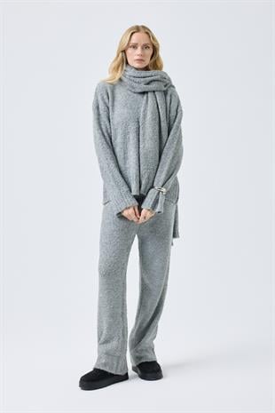 Polyane Atkılı Dokulu Triko Takım - Gri