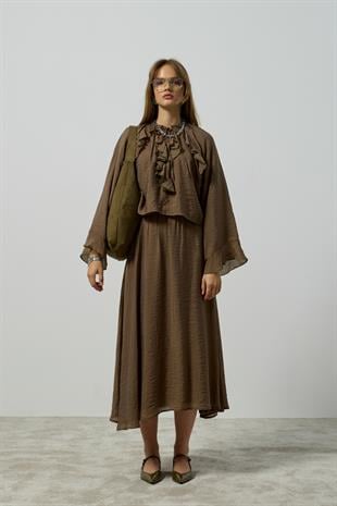 Poppy Büzgülü Volanlı Takım - Haki