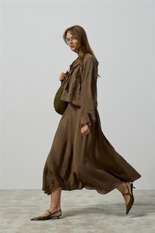 Poppy Büzgülü Volanlı Takım - Haki