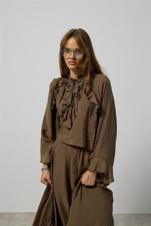 Poppy Büzgülü Volanlı Takım - Haki