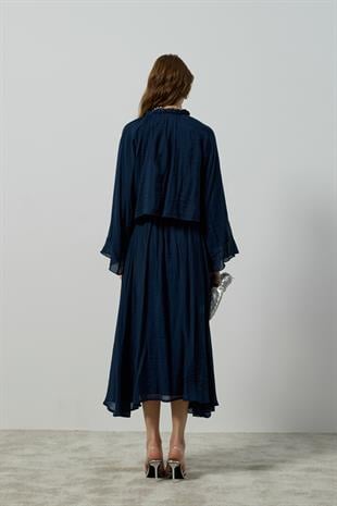 Poppy Büzgülü Volanlı Takım - Lacivert