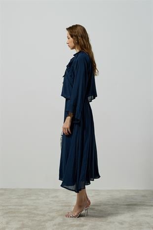 Poppy Büzgülü Volanlı Takım - Lacivert