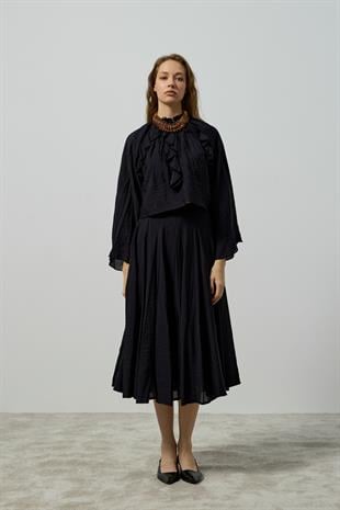 Poppy Büzgülü Volanlı Takım - Siyah