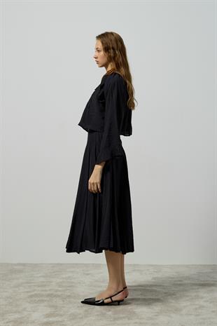 Poppy Büzgülü Volanlı Takım - Siyah