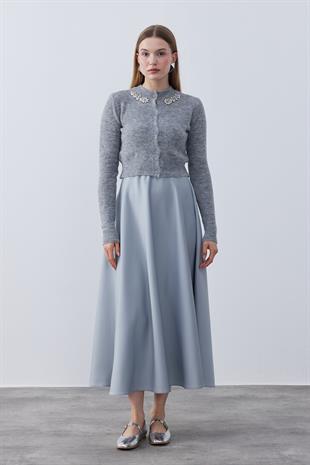 Posie Yün Karışımlı Triko Hırka- Gri 