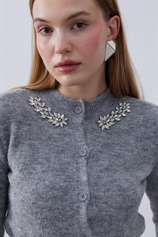 Posie Yün Karışımlı Triko Hırka- Gri 