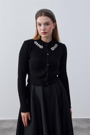 Posie Yün Karışımlı Triko Hırka- Siyah