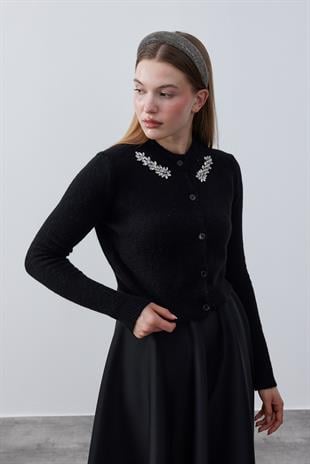 Posie Yün Karışımlı Triko Hırka- Siyah