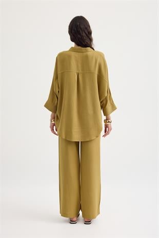 Raine Oversize Keten Karışımlı Takım - Yağ Yeşil