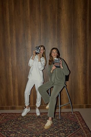 Reneta Çıtçıtlı Kapüşonlu Modal Takım - Ekru