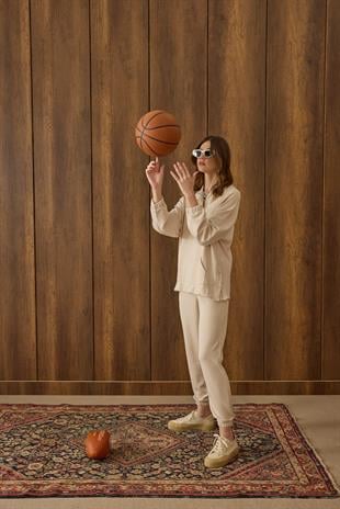 Reneta Çıtçıtlı Kapüşonlu Modal Takım - Bej