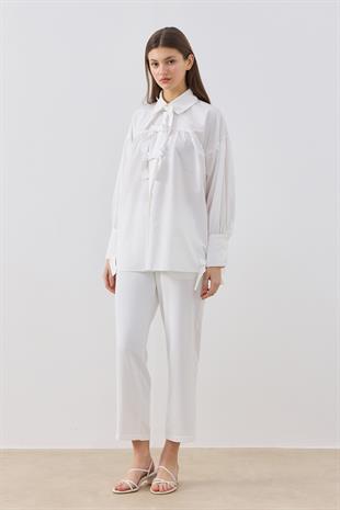 Rhia Fiyonklu Gömlek- Beyaz