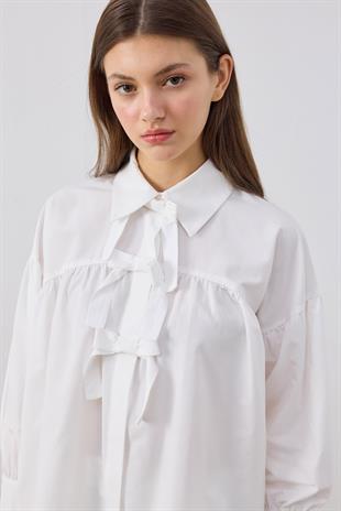 Rhia Fiyonklu Gömlek- Beyaz