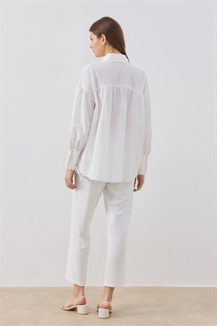 Rhia Fiyonklu Gömlek- Beyaz