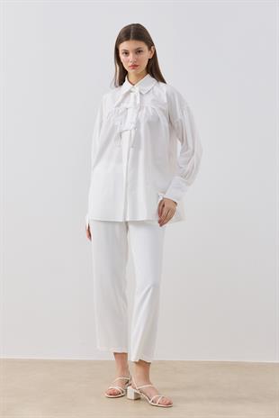 Rhia Fiyonklu Gömlek- Beyaz