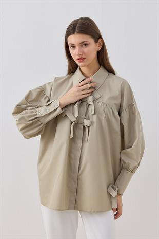 Rhia Robalı Fiyonklu Gömlek - Çağla