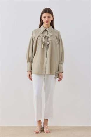 Rhia Robalı Fiyonklu Gömlek - Çağla