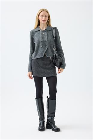 Rita Çift Kapamalı Triko Ceket - Antrasit 