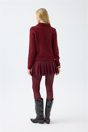 Rita Çift Kapamalı Triko Ceket - Bordo 