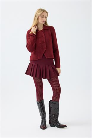 Rita Çift Kapamalı Triko Ceket - Bordo 