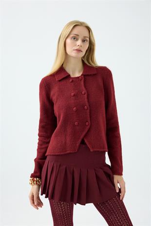 Rita Çift Kapamalı Triko Ceket - Bordo 