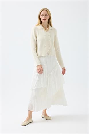 Rita Çift Kapamalı Triko Ceket - Ekru 