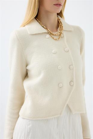 Rita Çift Kapamalı Triko Ceket - Ekru 