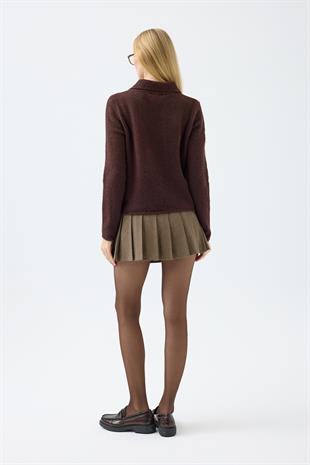 Rita Çift Kapamalı Triko Ceket - Kahverengi