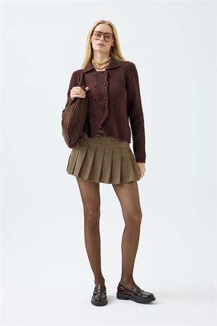 Rita Çift Kapamalı Triko Ceket - Kahverengi