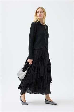 Rita Çift Kapamalı Triko Ceket - Siyah 