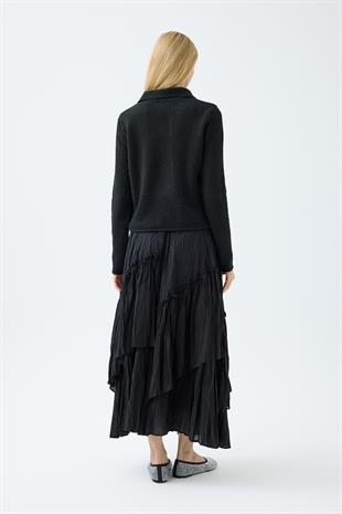 Rita Çift Kapamalı Triko Ceket - Siyah 