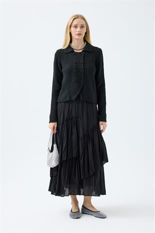 Rita Çift Kapamalı Triko Ceket - Siyah 