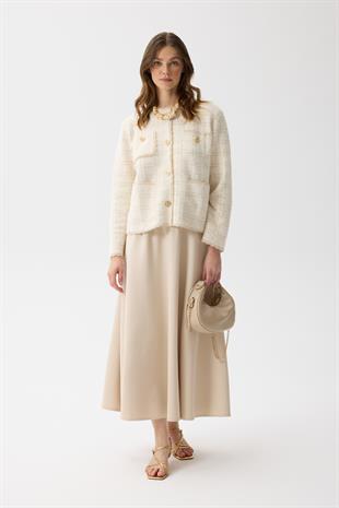 Rivera Gold Geçişli Angora Hırka - Krem 