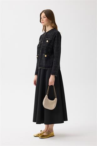 Rivera Gold Geçişli Angora Hırka - Siyah